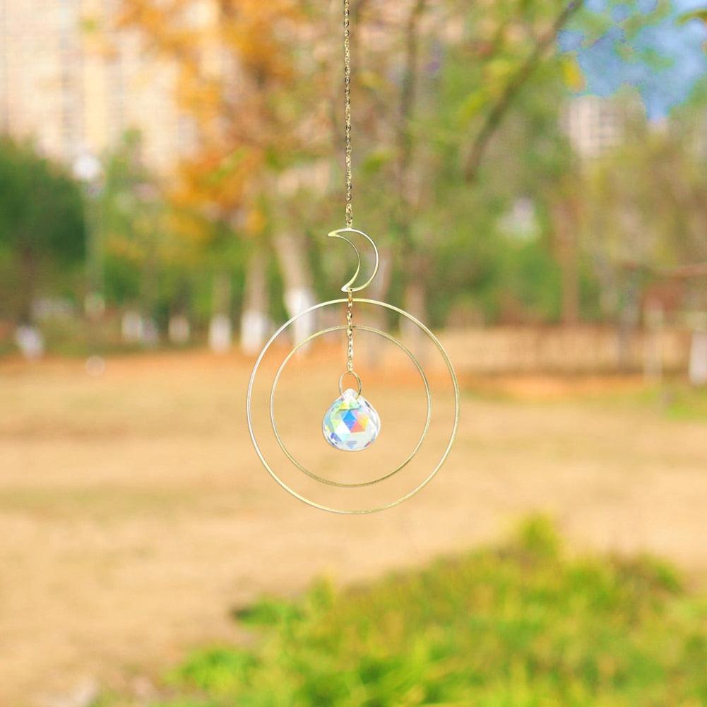Crystal Ball Star Moon Sun Ring Rainbow Catcher Crystal Pendant Hanging Crystal Sun catcher Ornament Prism Stone Beads Ornament Home Window Wind-chimes Car Decoration Stevvex