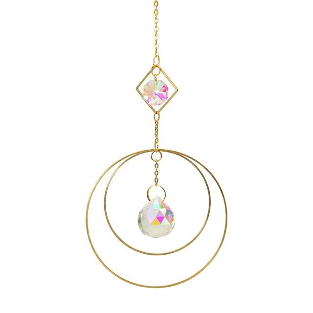 Crystal Ball Star Moon Sun Ring Rainbow Catcher Crystal Pendant Hanging Crystal Sun catcher Ornament Prism Stone Beads Ornament Home Window Wind-chimes Car Decoration Stevvex