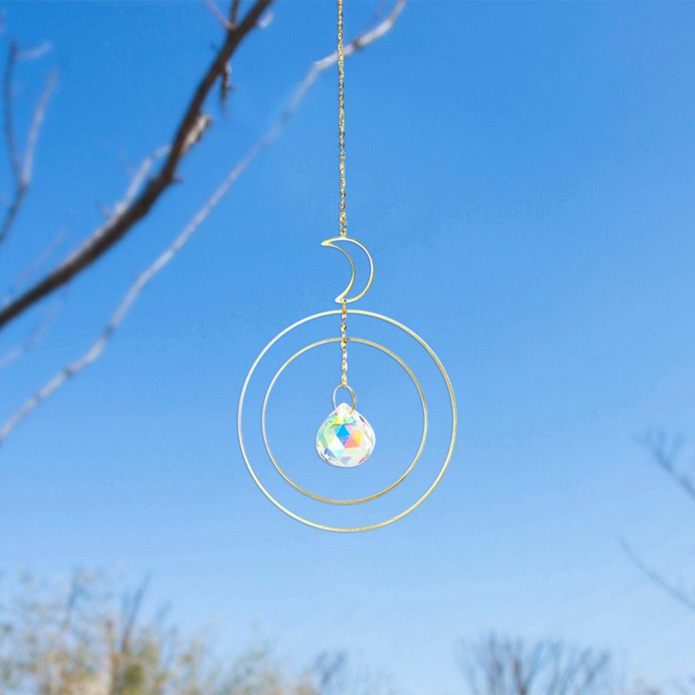 Crystal Ball Star Moon Sun Ring Rainbow Catcher Crystal Pendant Hanging Crystal Sun catcher Ornament Prism Stone Beads Ornament Home Window Wind-chimes Car Decoration Stevvex