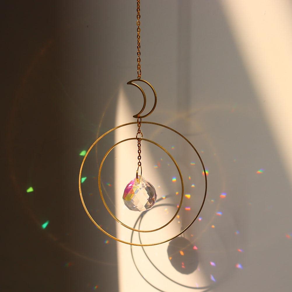 Crystal Ball Star Moon Sun Ring Rainbow Catcher Crystal Pendant Hanging Crystal Sun catcher Ornament Prism Stone Beads Ornament Home Window Wind-chimes Car Decoration Stevvex
