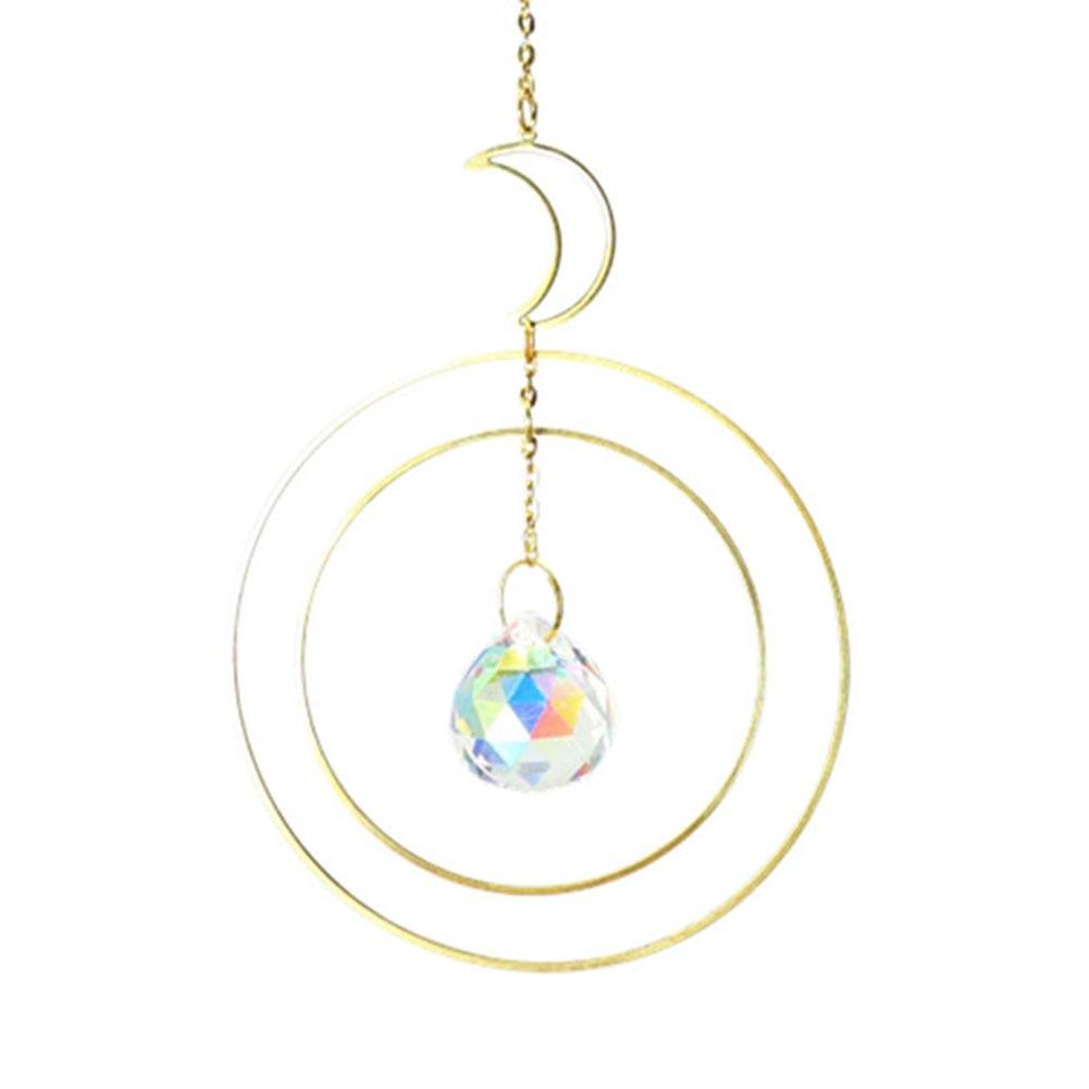 Crystal Ball Star Moon Sun Ring Rainbow Catcher Crystal Pendant Hanging Crystal Sun catcher Ornament Prism Stone Beads Ornament Home Window Wind-chimes Car Decoration Stevvex