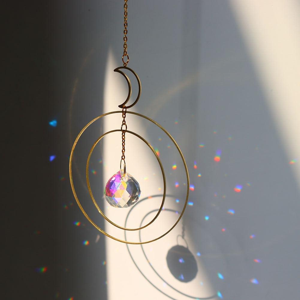 Crystal Ball Star Moon Sun Ring Rainbow Catcher Crystal Pendant Hanging Crystal Sun catcher Ornament Prism Stone Beads Ornament Home Window Wind-chimes Car Decoration Stevvex