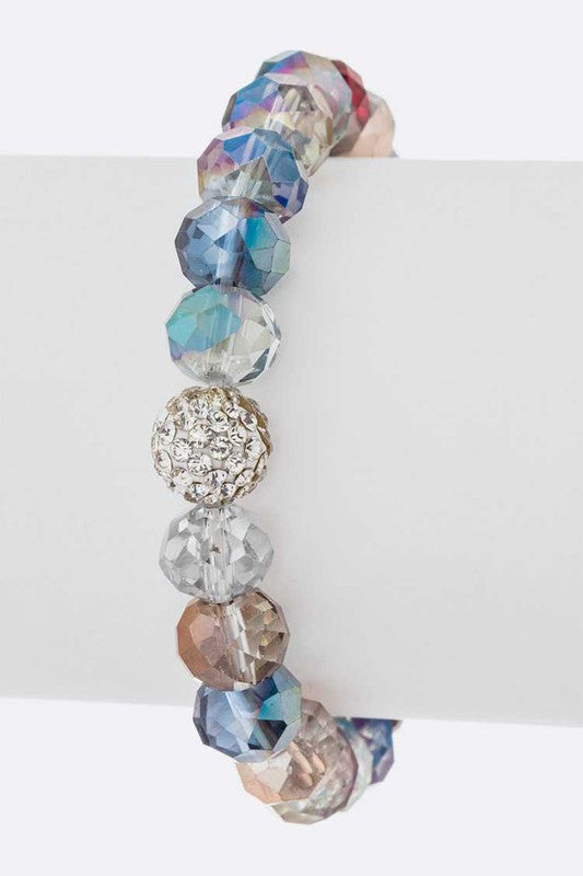 Crystal Bead Stretch Bracelet Set Multi Color Sparkle