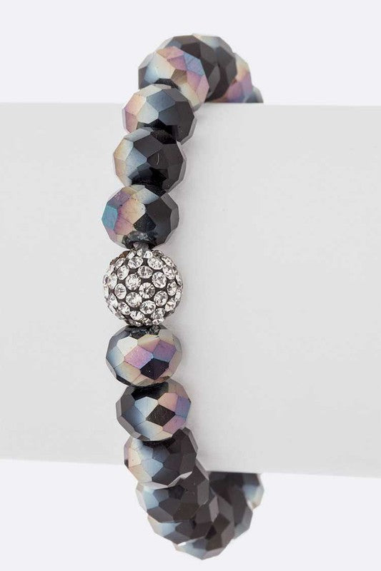 Crystal Bead Stretch Bracelet Set With Rhinestone Accent