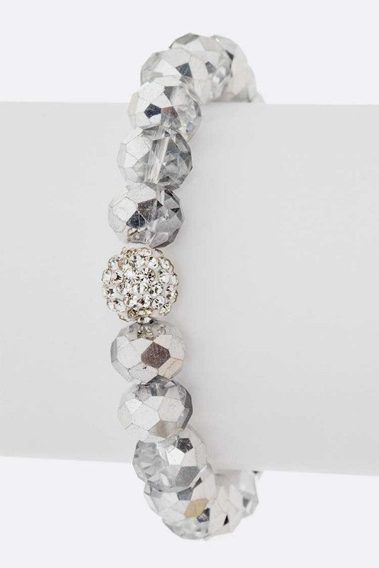 Crystal Bead Stretch Bracelet Set With Rhinestone Accent
