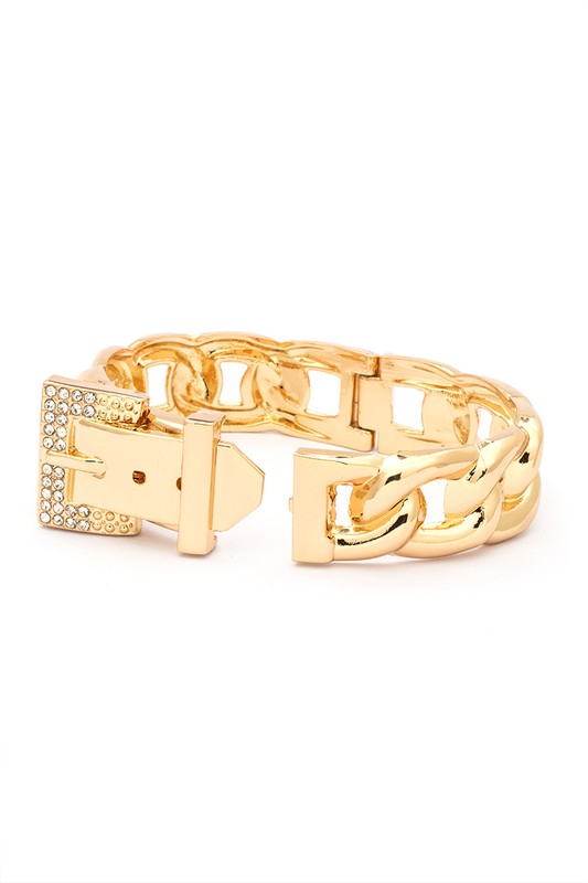 Crystal Buckle Chain Bangle Gold Plated Statement Bracelet