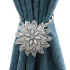 Crystal Curtain Tieback Elasticity Curtain Straps Metal Rhinestone Curtains Holder Clips Flower Shaped Curtain Accessories Crystal Curtain Magnetic Tieback Flower Curtain Clips Buckle With Stretchy Wire Rope For Home Office Decor 25-75cm Stevvex
