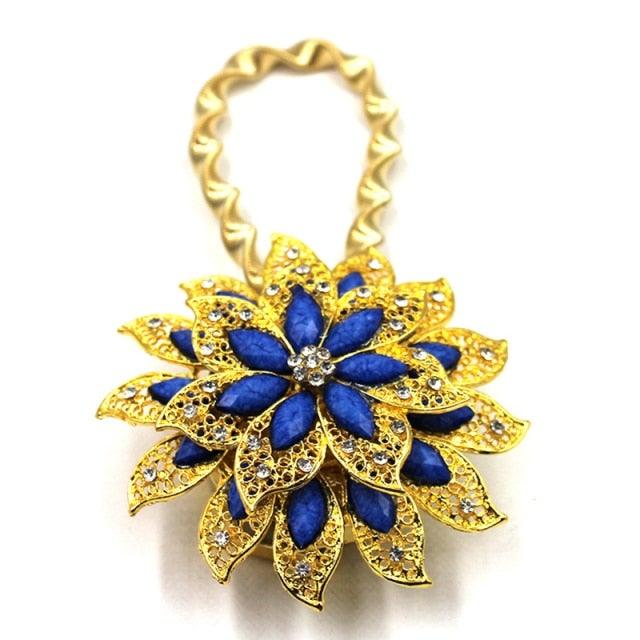 Crystal Curtain Tieback Elasticity Curtain Straps Metal Rhinestone Curtains Holder Clips Flower Shaped Curtain Accessories Crystal Curtain Magnetic Tieback Flower Curtain Clips Buckle With Stretchy Wire Rope For Home Office Decor 25-75cm Stevvex