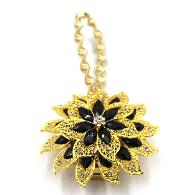 Crystal Curtain Tieback Elasticity Curtain Straps Metal Rhinestone Curtains Holder Clips Flower Shaped Curtain Accessories Crystal Curtain Magnetic Tieback Flower Curtain Clips Buckle With Stretchy Wire Rope For Home Office Decor 25-75cm Stevvex