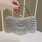 Crystal-Embellished Clutch Bag with Tassels – Versatile Evening Purse for Weddings & Galas (MAC276)