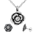 Crystal Flower Necklace And Earrings Set Silver Tone