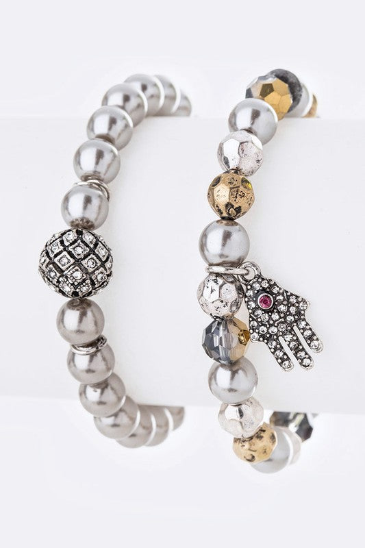 Crystal Hamsa Stretch Bracelet Set For Women Beaded