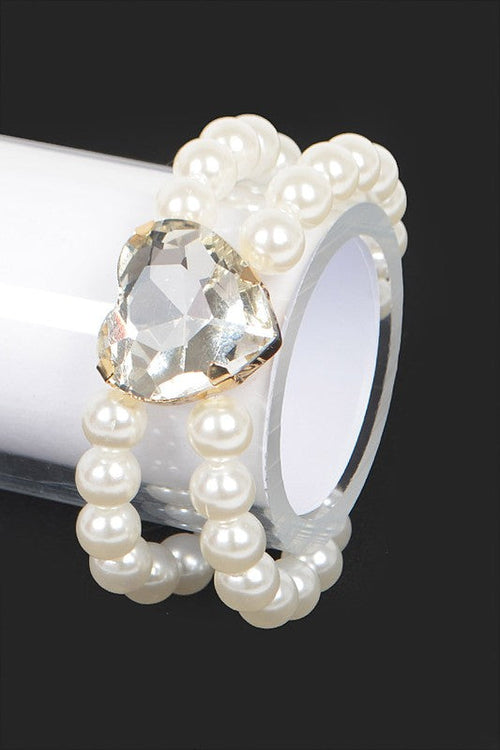 Crystal Heart Double Strand Pearl Bracelet Choker Adjust