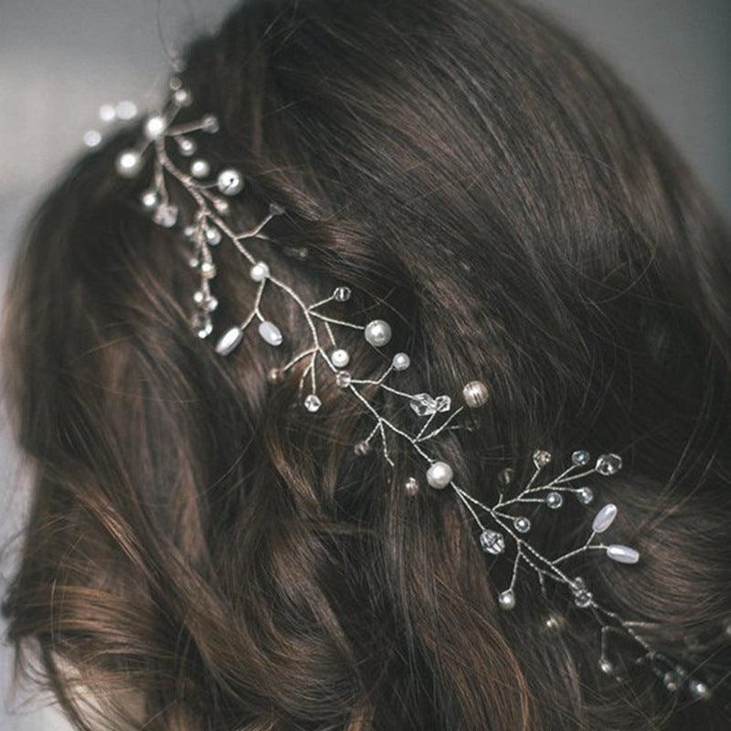 Crystal Pearl Bridal Tiaras Hairbands Hairpins Bridesmaid Diamante Hair Vine Accessories Wedding Jewelry 35cm Headwear Gorgeous Hair Accessories For Women Stevvex