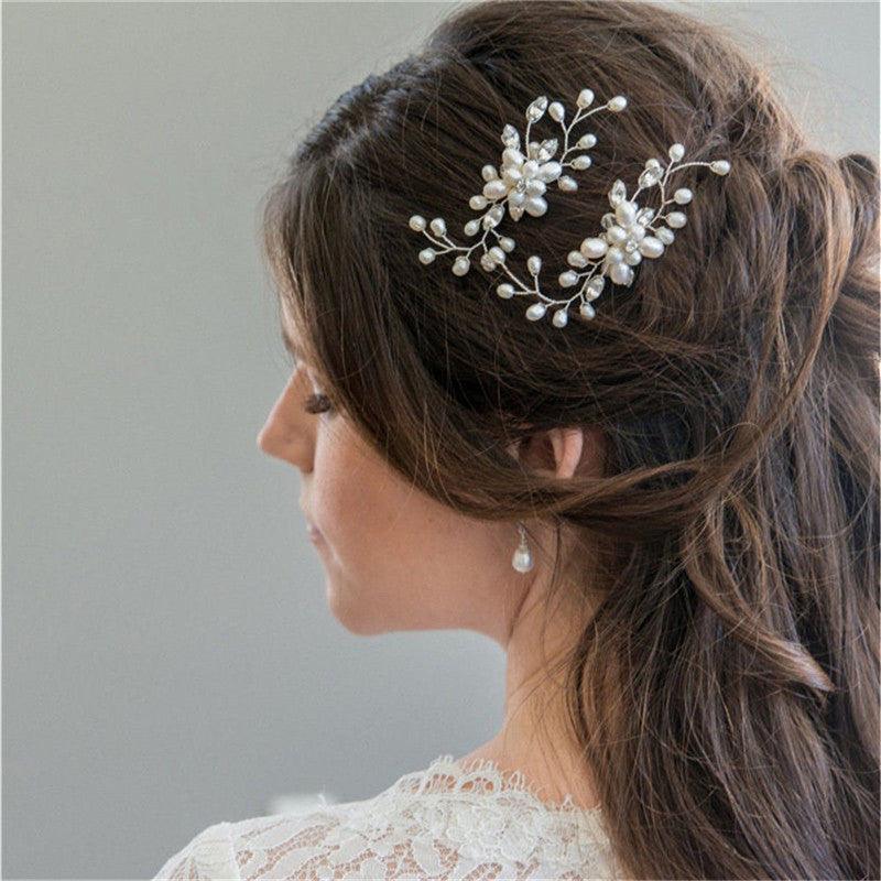 Crystal Pearl Bridal Tiaras Hairbands Hairpins Bridesmaid Diamante Hair Vine Accessories Wedding Jewelry 35cm Headwear Gorgeous Hair Accessories For Women Stevvex