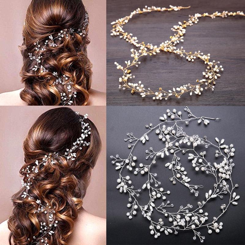 Crystal Pearl Bridal Tiaras Hairbands Hairpins Bridesmaid Diamante Hair Vine Accessories Wedding Jewelry 35cm Headwear Gorgeous Hair Accessories For Women Stevvex