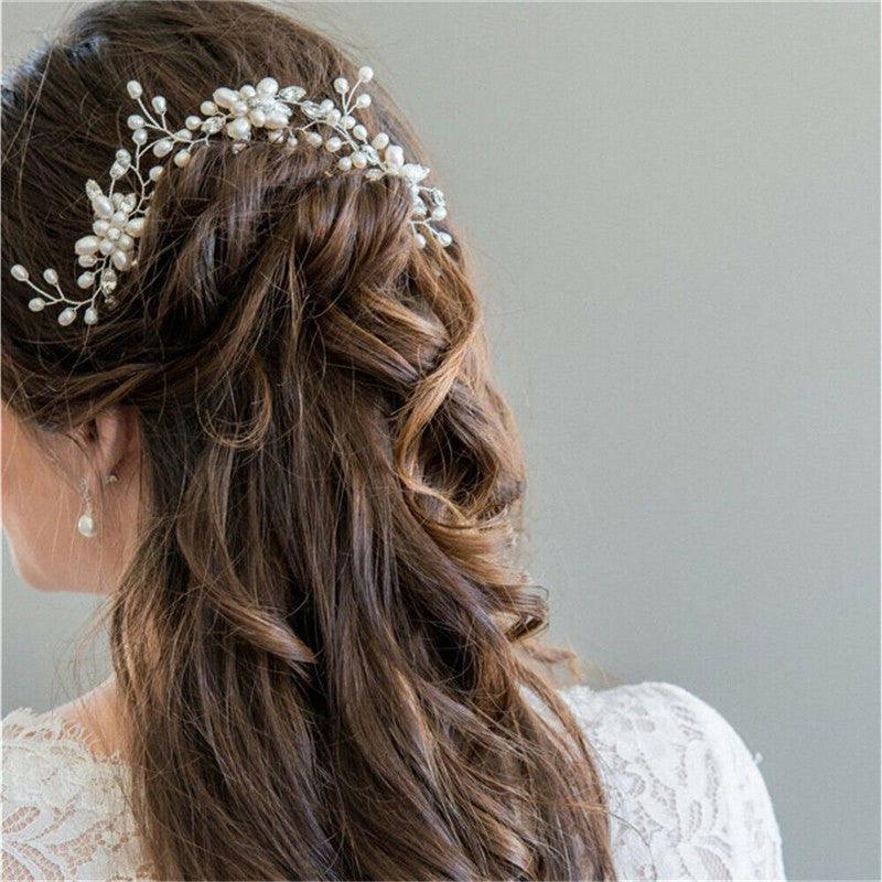 Crystal Pearl Bridal Tiaras Hairbands Hairpins Bridesmaid Diamante Hair Vine Accessories Wedding Jewelry 35cm Headwear Gorgeous Hair Accessories For Women Stevvex