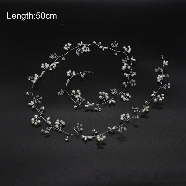 Crystal Pearl Bridal Tiaras Hairbands Hairpins Bridesmaid Diamante Hair Vine Accessories Wedding Jewelry 35cm Headwear Gorgeous Hair Accessories For Women Stevvex