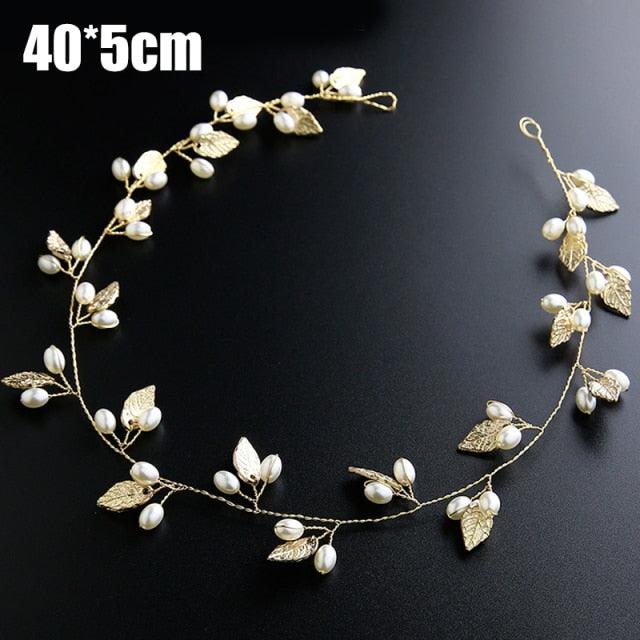 Crystal Pearl Bridal Tiaras Hairbands Hairpins Bridesmaid Diamante Hair Vine Accessories Wedding Jewelry 35cm Headwear Gorgeous Hair Accessories For Women Stevvex