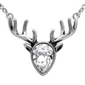 Crystal Reindeer Necklace Silver Holiday Pendant Sparkle