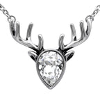 Crystal Reindeer Necklace Silver Holiday Pendant Sparkle