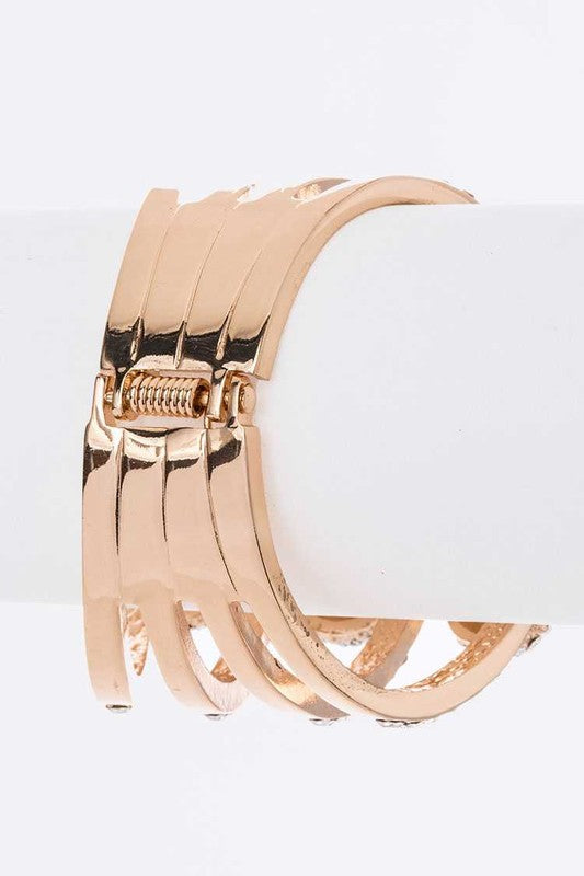 Crystal Skull Hinge Bangle Rhinestone Bracelet Gold