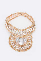 Crystal Statement Palm Bracelet Gold Tone Multilayer