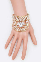 Crystal Statement Palm Bracelet Gold Tone Multilayer