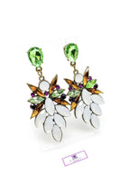 Crystallized Stone Dangle Earrings Floral Gem Long Drop
