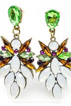 Crystallized Stone Dangle Earrings Floral Gem Long Drop