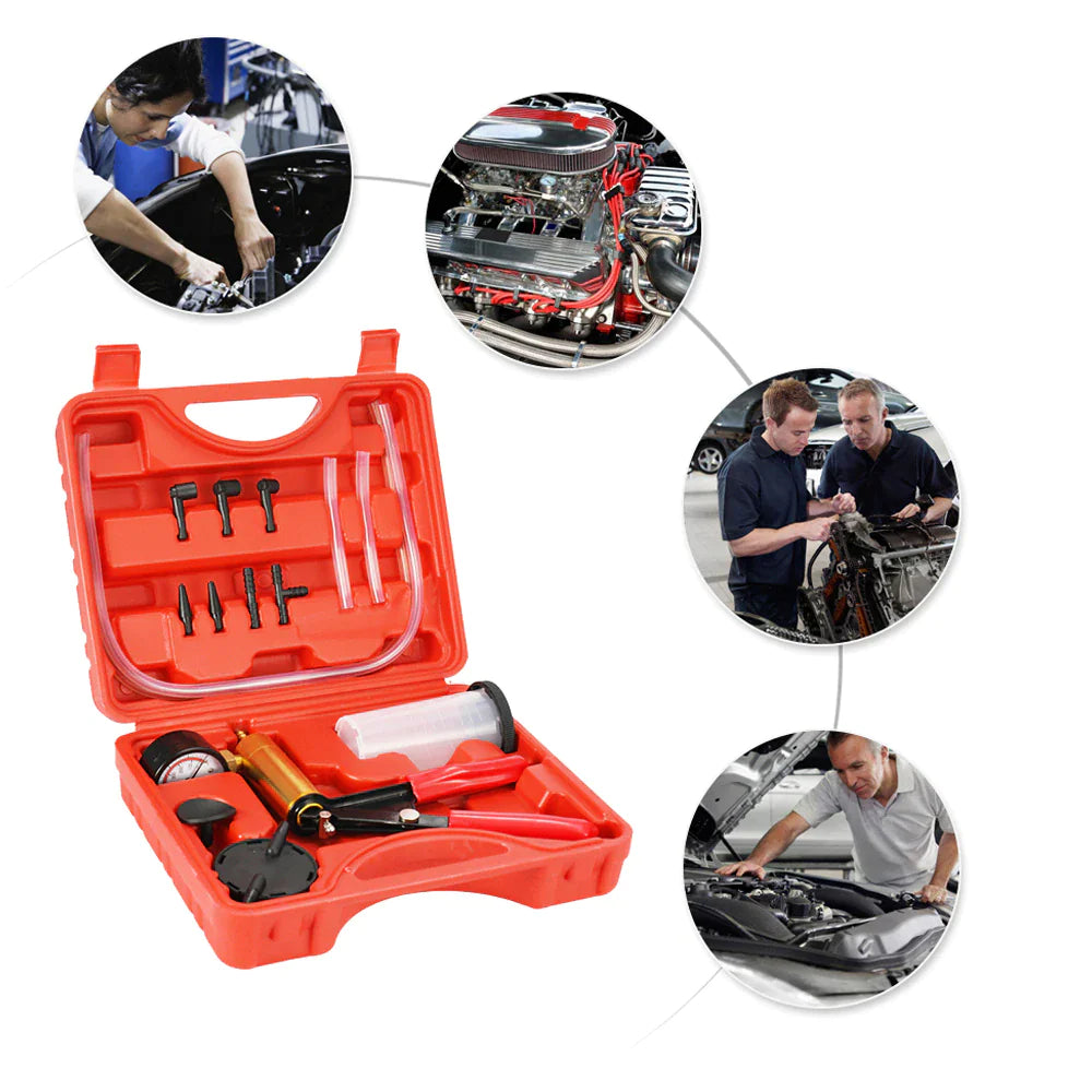 Hand Held Vacuum Pressure Pump Tester Set Brake Fluid Bleeder Bleeding Kit + Box Pi-Mart