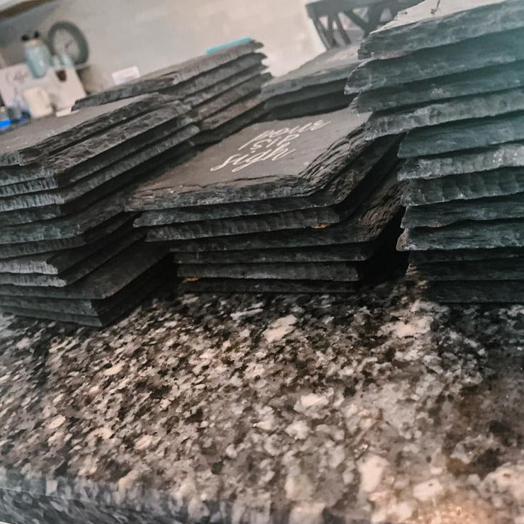 Slate Coaster Hand-Stamped Artisan Drink Coaster With Cork Feet - USA Slate BandsCo Straps