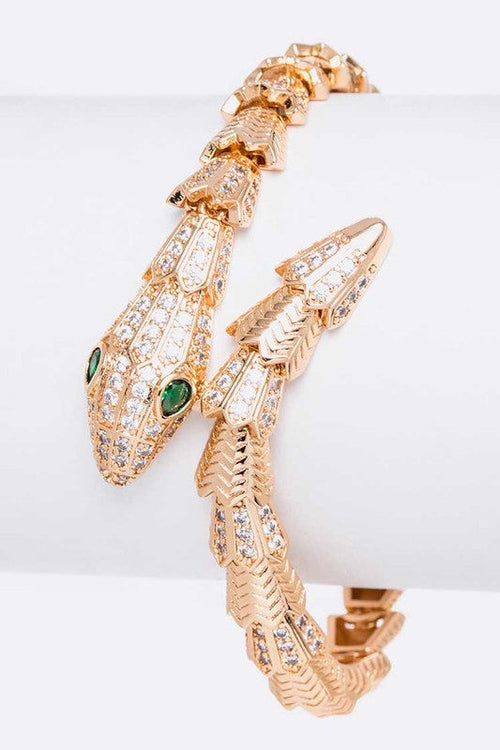 Cubic Zirconia Snake Bracelet Gold Plated Chain Adjustable