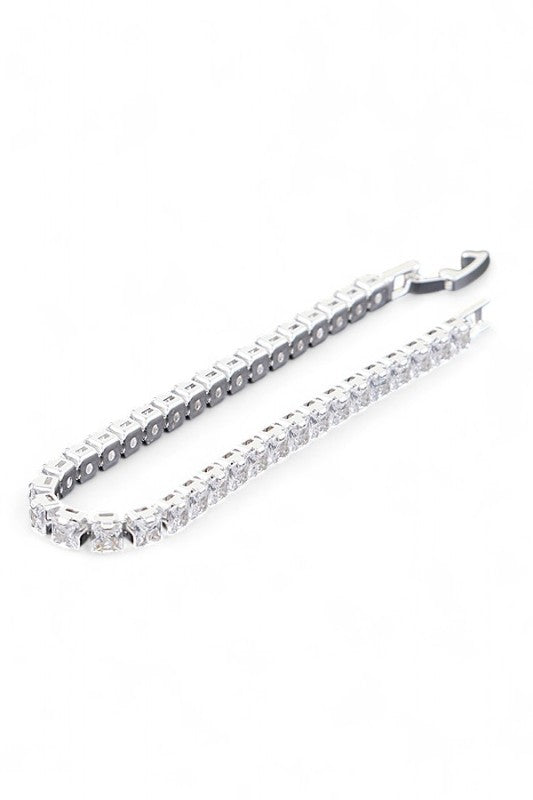 Cubic Zirconia Tennis Bracelet 7 Inch Sterling Silver