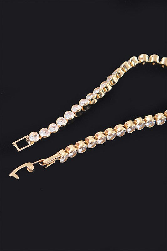 Cubic Zirconia Tennis Bracelet Gold Plated 7 Inches