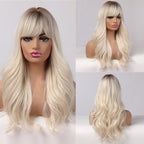 Curly Synthetic Wigs for White Women Medium Length Ombre Brown Blonde Wigs with Bangs High Temperature Cosplay Hair Wigs For Black Women Halloween Party Stevvex
