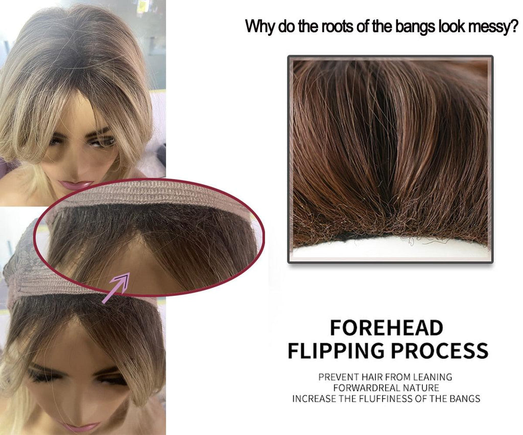 Curly Synthetic Wigs for White Women Medium Length Ombre Brown Blonde Wigs with Bangs High Temperature Cosplay Hair Wigs For Black Women Halloween Party Stevvex