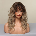 Curly Synthetic Wigs for White Women Medium Length Ombre Brown Blonde Wigs with Bangs High Temperature Cosplay Hair Wigs For Black Women Halloween Party Stevvex