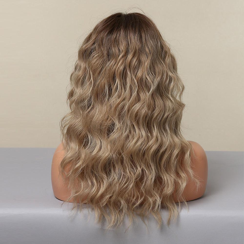 Curly Synthetic Wigs for White Women Medium Length Ombre Brown Blonde Wigs with Bangs High Temperature Cosplay Hair Wigs For Black Women Halloween Party Stevvex