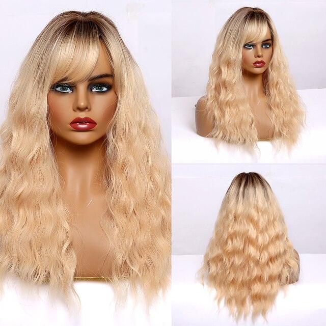 Curly Synthetic Wigs for White Women Medium Length Ombre Brown Blonde Wigs with Bangs High Temperature Cosplay Hair Wigs For Black Women Halloween Party Stevvex