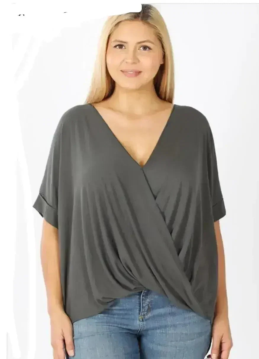 Curvy Girl Rayon Crepe Draped Front Top - SJB-DIAMOND ELITES