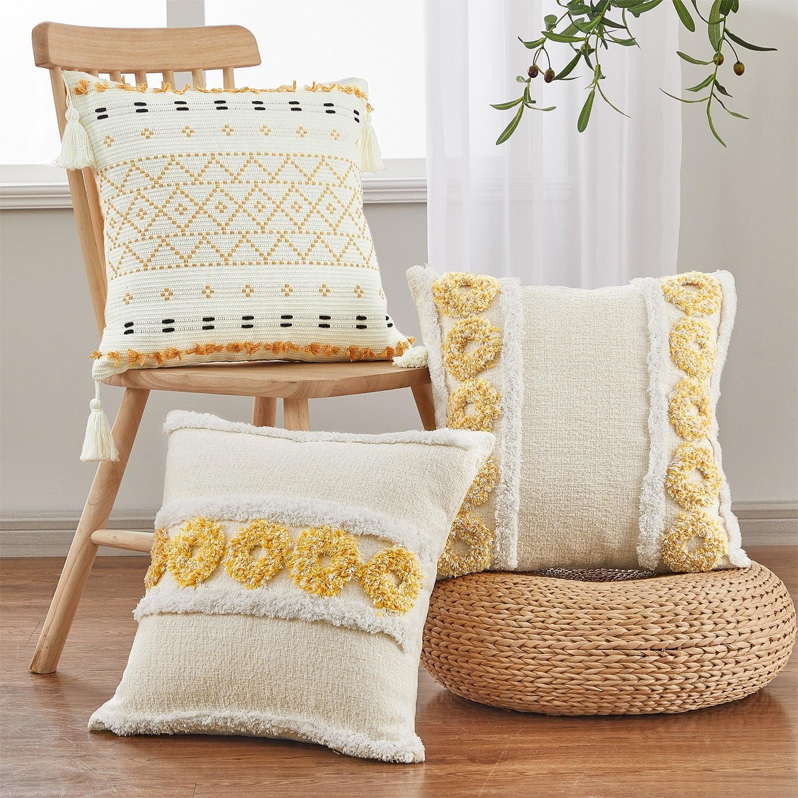 Cushion Cover Cotton Linen Pillowcase Tufted Beige Decorative Fashionable Cotton Hand-Woven Throw Pillow Covers Tufted  Pillow Covers  Bedroom Throw Pillow Cushion For Bed Home Stevvex