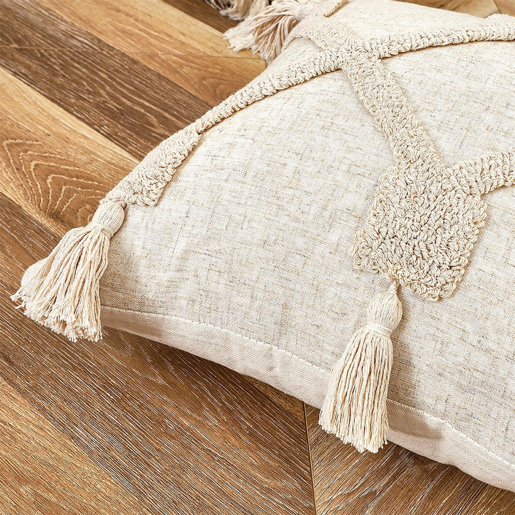 Cushion Cover Cotton Linen Pillowcase Tufted Beige Decorative Fashionable Cotton Hand-Woven Throw Pillow Covers Tufted  Pillow Covers  Bedroom Throw Pillow Cushion For Bed Home Stevvex