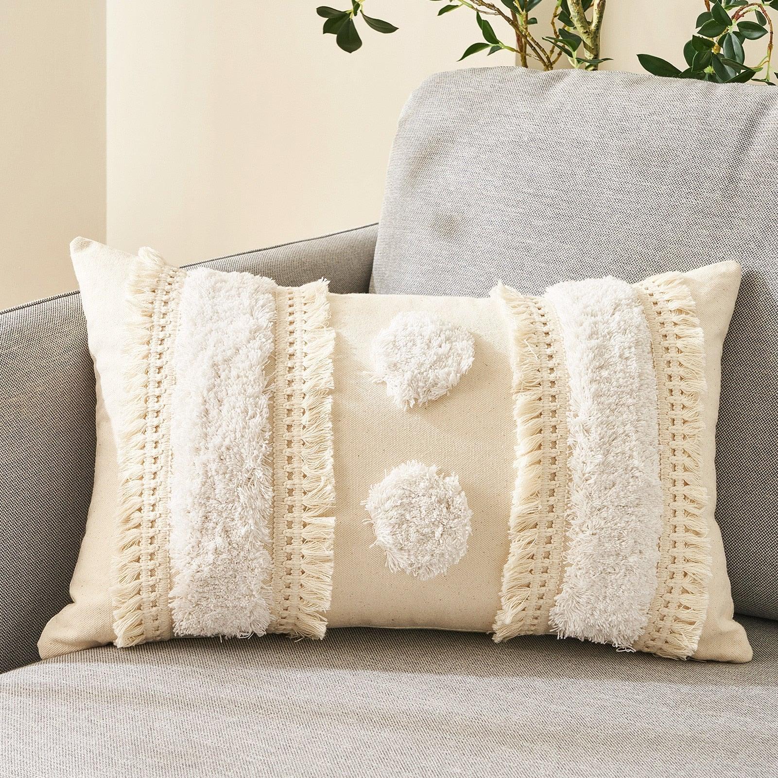 Cushion Cover Cotton Linen Pillowcase Tufted Beige Decorative Fashionable Cotton Hand-Woven Throw Pillow Covers Tufted  Pillow Covers  Bedroom Throw Pillow Cushion For Bed Home Stevvex