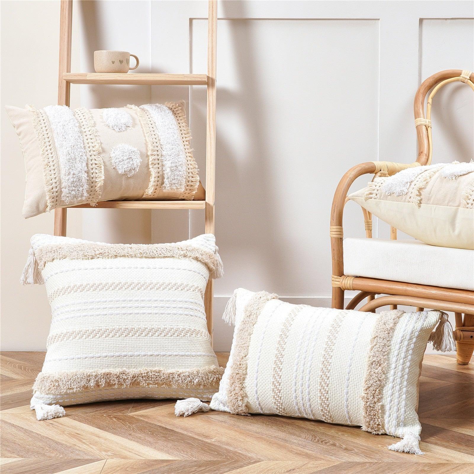 Cushion Cover Cotton Linen Pillowcase Tufted Beige Decorative Fashionable Cotton Hand-Woven Throw Pillow Covers Tufted  Pillow Covers  Bedroom Throw Pillow Cushion For Bed Home Stevvex