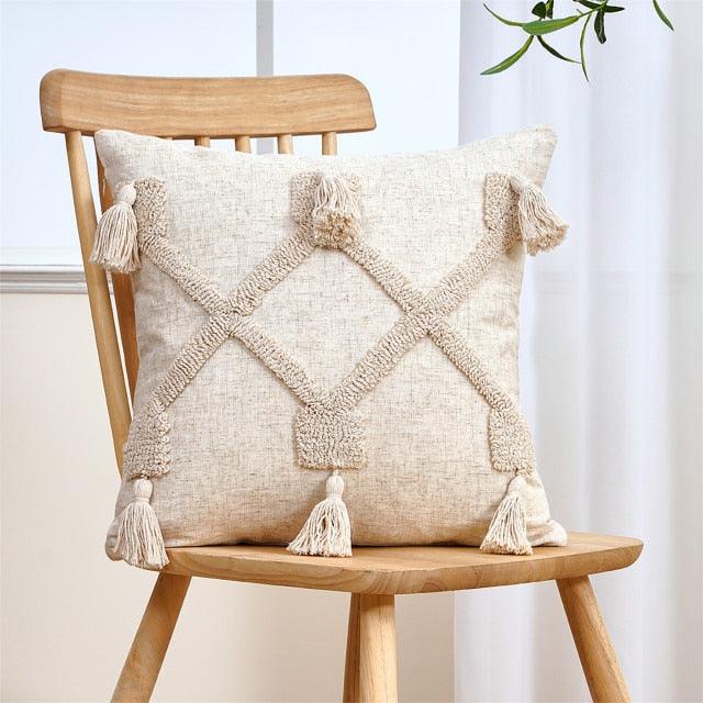 Cushion Cover Cotton Linen Pillowcase Tufted Beige Decorative Fashionable Cotton Hand-Woven Throw Pillow Covers Tufted  Pillow Covers  Bedroom Throw Pillow Cushion For Bed Home Stevvex