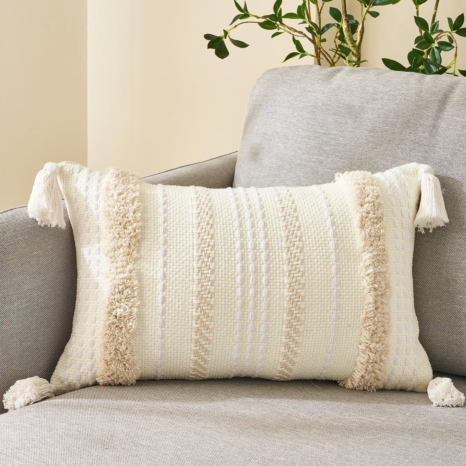 Cushion Cover Cotton Linen Pillowcase Tufted Beige Decorative Fashionable Cotton Hand-Woven Throw Pillow Covers Tufted  Pillow Covers  Bedroom Throw Pillow Cushion For Bed Home Stevvex
