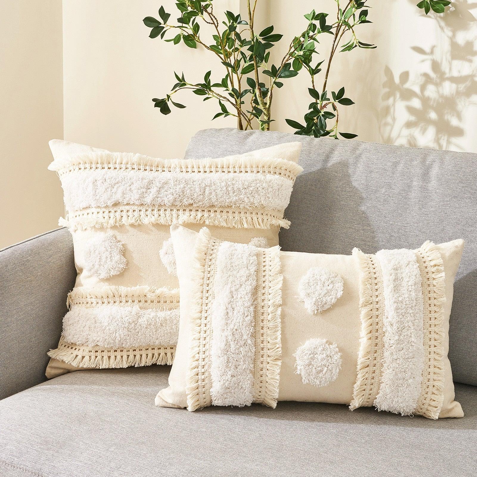 Cushion Cover Cotton Linen Pillowcase Tufted Beige Decorative Fashionable Cotton Hand-Woven Throw Pillow Covers Tufted  Pillow Covers  Bedroom Throw Pillow Cushion For Bed Home Stevvex
