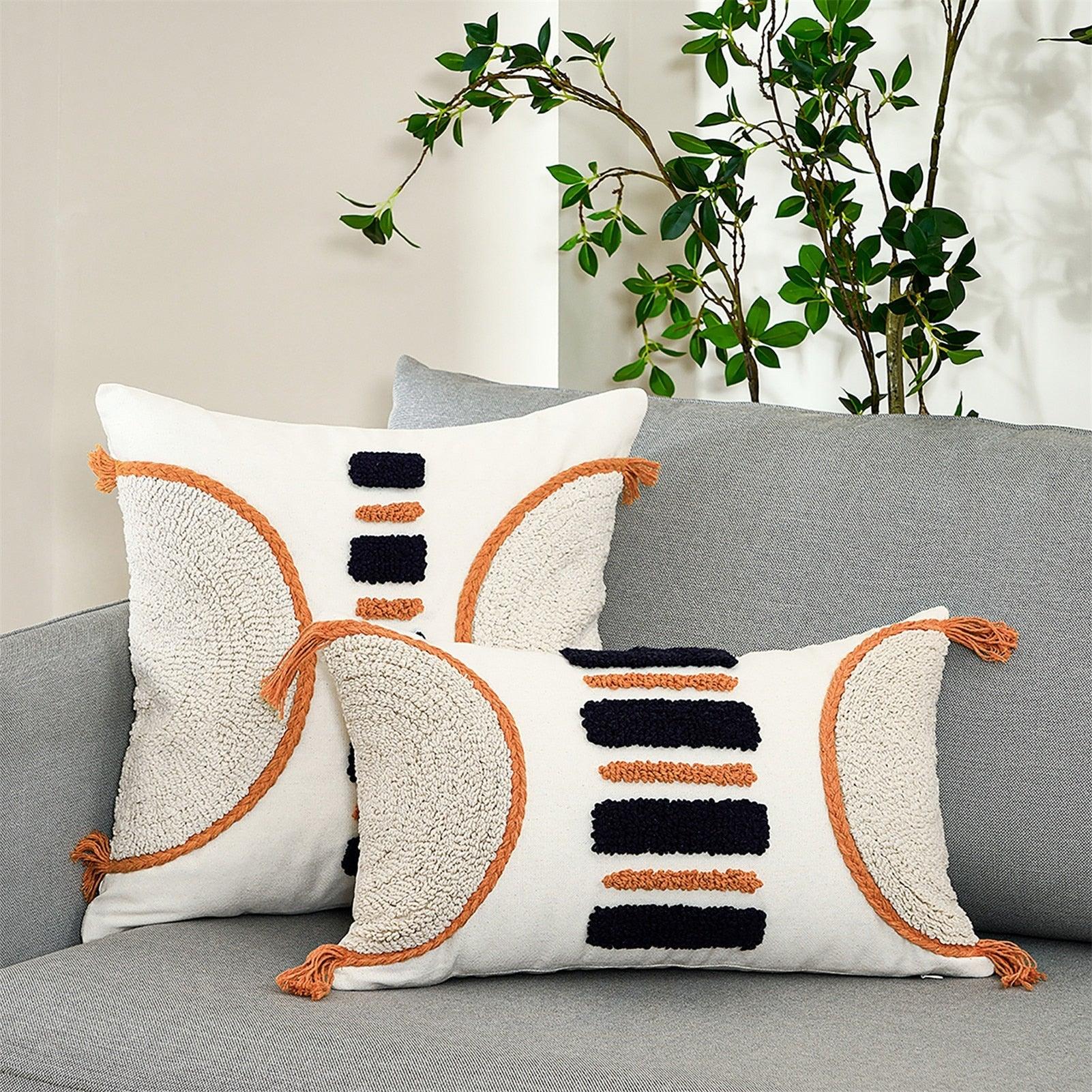 Cushion Cover Cotton Linen Pillowcase Tufted Beige Decorative Fashionable Cotton Hand-Woven Throw Pillow Covers Tufted  Pillow Covers  Bedroom Throw Pillow Cushion For Bed Home Stevvex