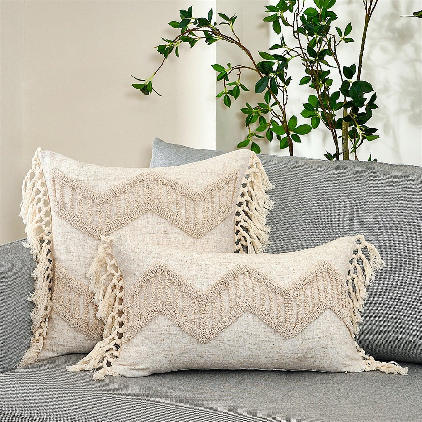 Cushion Cover Cotton Linen Pillowcase Tufted Beige Decorative Fashionable Cotton Hand-Woven Throw Pillow Covers Tufted  Pillow Covers  Bedroom Throw Pillow Cushion For Bed Home Stevvex